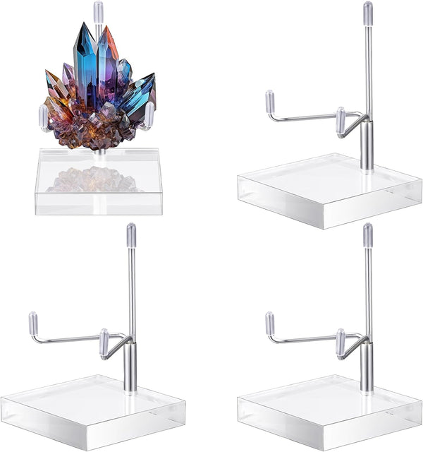 4 Pcs Adjustable Metal Arm Display Stand Easel with Acrylic Base for Geodes, Mineral, Agate Display (2.4 x 2.4 x 3.5