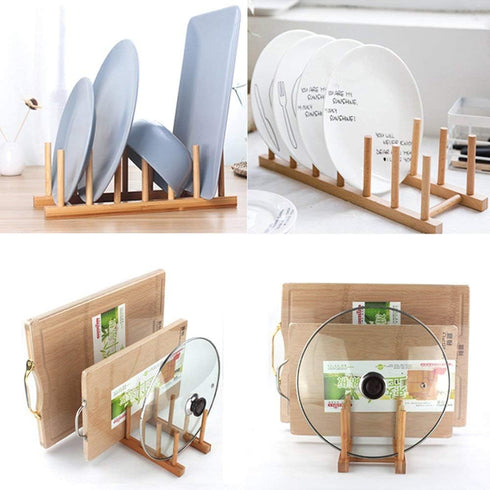 INNERNEED Bamboo Wooden Plate Racks, Dish Stand Holder, Kitchen Storage Organizer for Dish/Plate/Bowl/Cup/Pot Lid (Pack