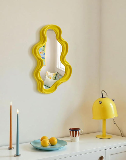 16x10 Wavy Wall Mirror Decor for Girly Bedroom Classroom, Small Cute Abstract Decorative Mirrors Art Above Dresser Desk