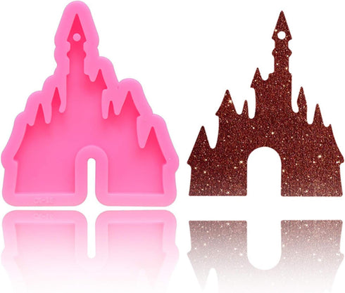 2 Pcs Castle Silicone Mold with Hole, Castle Shaped Keychain Molds and 10 Pieces Key Rings with Chain