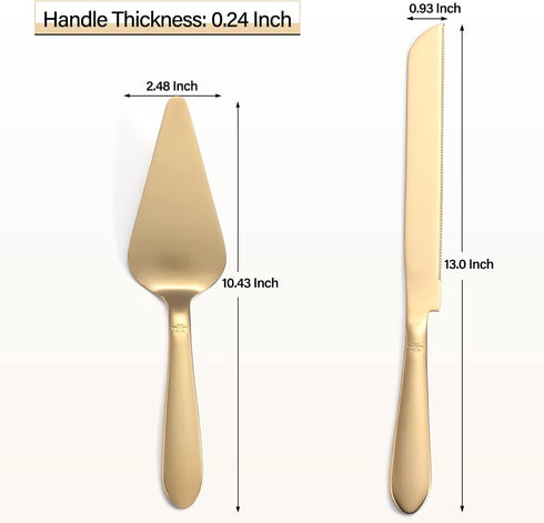 Cake Cutting Set for Wedding, Elegant Knife and Server with Stainless Steel Rounded Edges, Gold Gift Set of 2