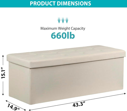 43Inches 660 lbs, 43 inches) ZenStyle Storage Ottoman Bench, Folding Footrest Padded Seat, Storage Chest Long Shoes