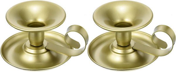 PATIKIL Set of 2 Retro Iron Taper Candle Holders, Gold Simple Candlestick Stand for Halloween & Wedding Decor
