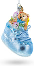 Baby's First Glass Christmas Ornament - Teddy Bear Nestled in a Blue Shoe