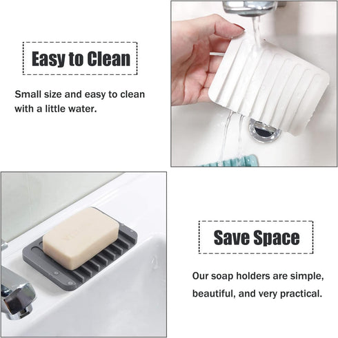 3 Self Draining Soap Dishes, Pcs Silicone Soap Saver, Waterfall Drainer Soap Holder for Bathroom, Extend Soap Life