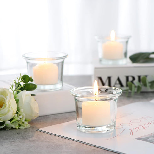 Letine Tealight Candle Holder Set of 12, Clear Glass Votive Candle Holders for Christmas Decorations, Wedding, Home