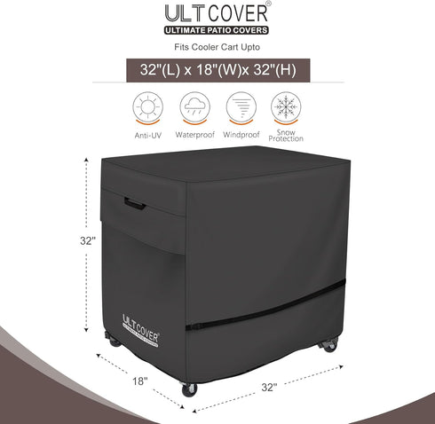 65-80 32L 18W 32H inch, ULTCOVER Waterproof Quart Patio Cooler Cart Rolling Ice Chest Cover x x Black
