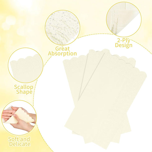 60 2 NatNarr Pcs Ivory Wedding Napkins, Ply Disposable Cream Napkins Decorative Guest Hand Towels for Bathroom Beige
