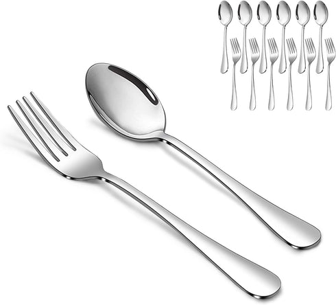 Forks and Spoons Set, 6PCS 6.7" Salad Forks and 6PCS 6.7" Soup Spoons, Stainless Steel Silverware set of 12, Mirror Polished & Dishwasher Safe by SANTUO