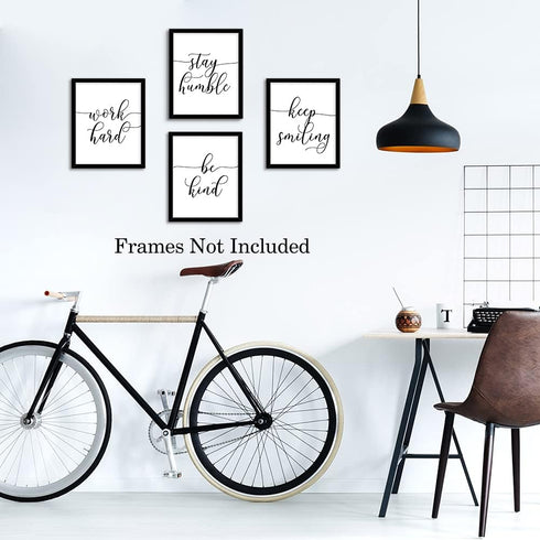 HPNIUB Unframed Inspirational Quote Art Print Set of 4 (8”X10”), Work Hard, Be Kind, Stay Humble, Keep Smiling