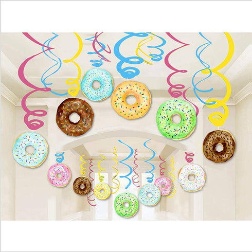 30Ct Donuts Party Supplies - Hanging Swirl Decorations for Kids, Home, Classroom, Baby Shower, Birthday