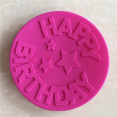 Happy Birthday Silicone Baking Mold, 9.6-Inch Round Cake Pan for Cheese, Jelly, Muffin, Pizza, Flan, Tart, and Bread