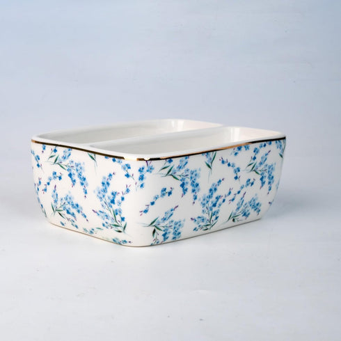 2 Countertop Compartments Ceramic Sponge Holder for Kitchen Sink, Cute Floral Dish Sponges Holder Soap Sink Organizer