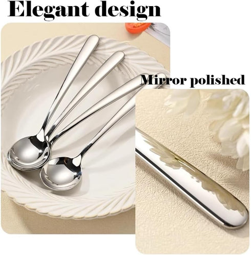 Soup Spoons, Bouillon Spoons, SUS 304 Stainless Steel Large, Set of 4 (Silver)