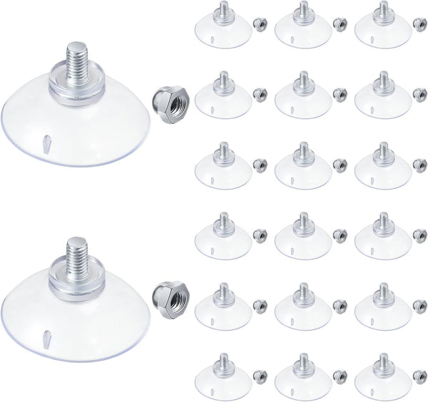 20 Pcs Suction Cups for Glass Window, PVC Clear Sucker Pads 1.73"/44mm with Cap Nut M6 Thread for Home Organization