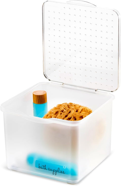 madesmart Small Bin with Lid-Stack Collection, Frost Soft-Grip Lining and Non-Slip Feet