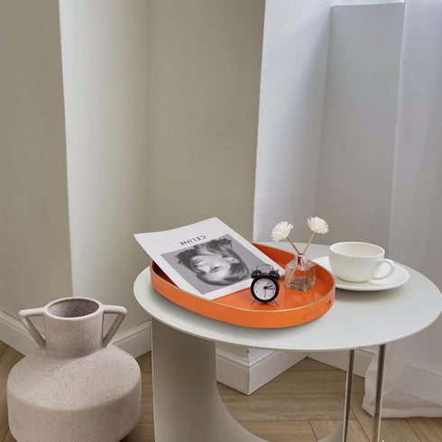15.6" 10.6" 1.4" MAONAME Orange Decorative Tray, Oval Serving Tray with Handles, Plastic Trays for Coffee Table