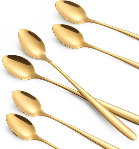 Long Handle Iced Tea Spoon,7.8-Inch Gold Coffee Spoon,Ice Cream Spoon, Stainless Steel TeaSpoons,Cocktail Stirring Spoon,Set of 6