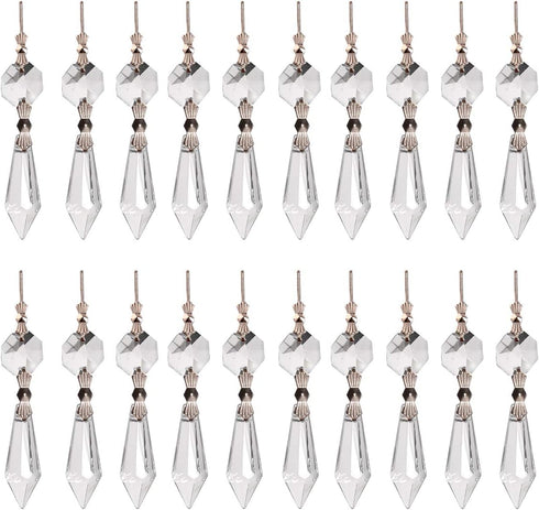 20pcs Clear Crystal Chandelier Icicle Prisms Lamp Candelabra Replacement Parts with Octagon