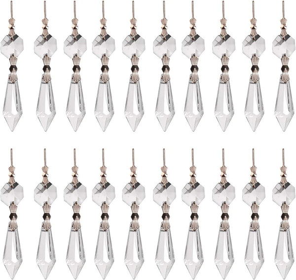 20pcs Clear Crystal Chandelier Icicle Prisms Lamp Candelabra Replacement Parts with Octagon