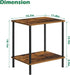 2 Small End Table Tier Wood Metal Rustic Side Table Living Room with Storage Shelf Narrow Bedside Table for Small