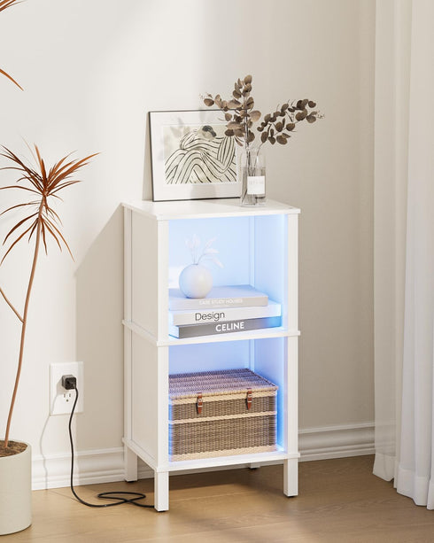 Apetaccat Bookshelf with LED Lights, Modern 2-Tier Bookcase, Open Storage Book Shelf, 11