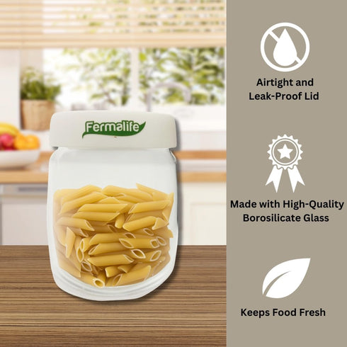 Food Storage Jar Containers - Borosilicate Glass Vacuum Seal Lids, Airtight Canister Set for Flour, Cereal, Pasta, 3pc