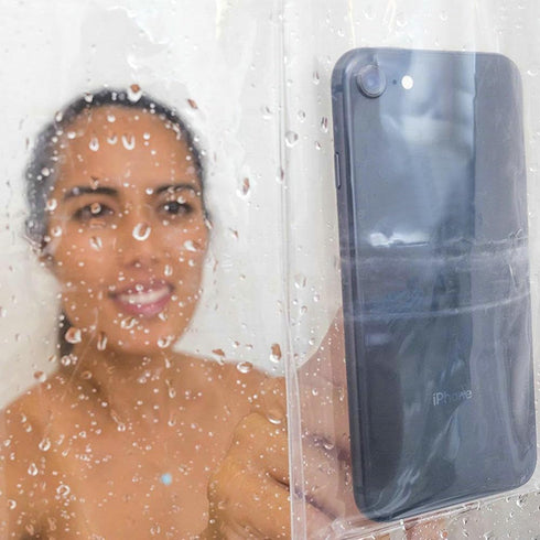 Fangkun iPad Mount Clear Shower Curtain Liner - 4 Touch-sensitive Pockets, Bathroom Storage Bag 32 x 72 inches