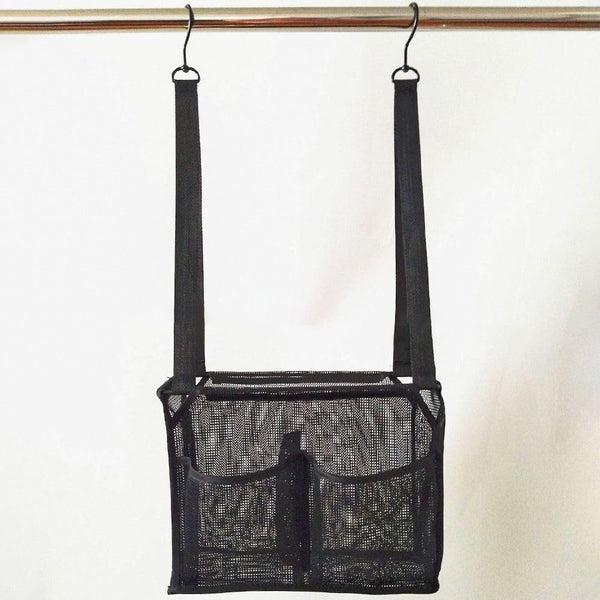 Portable Hanging Mesh Bag with 2 Hooks, Shower Organizer with 4 Storage Pockets for Bathroom and College Dorm