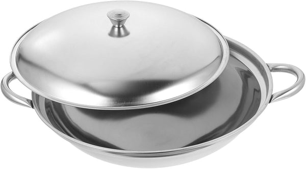 PRETYZOOM Stainless Steel Wok with Lid, Nonstick Everyday Pan with Dual Handle, 9 Inches Shabu Shabu Pot