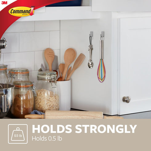 Command Small Stainless Steel Metal Hooks, 8 Hooks with 10 Command Strips, Holds up to 0.5 lb