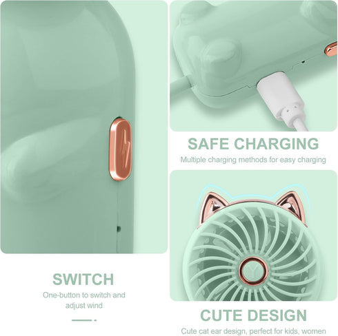 QearFun Handheld Fan, Portable Mini Hand Held Fan with USB Rechargeable Battery, 3 Speed Personal Desk Fan, 8-12 Hours