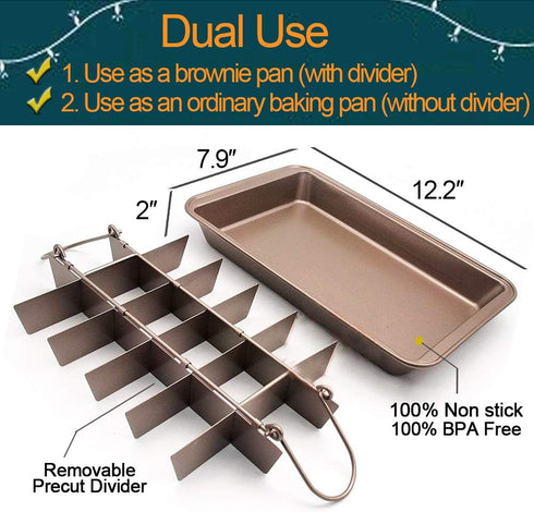 Non Stick Brownie Pan with Dividers, High Carbon Steel Baking Pan, Makes 18 Pre-cut Brownies All at Once