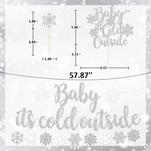 Baby It’s Cold Outside Party Decorations, Silver Banner, Snowflake Balloons, Garland