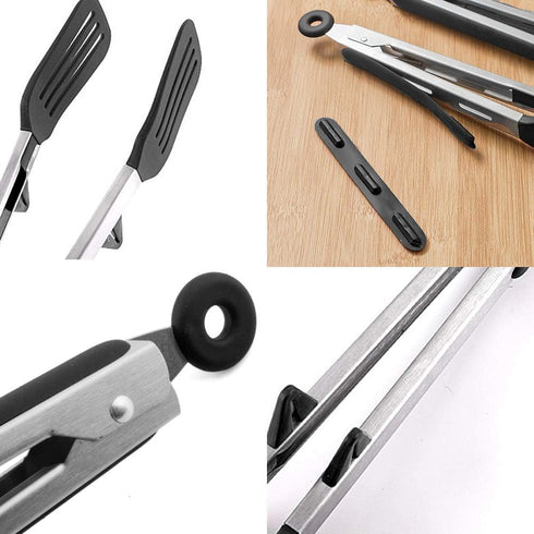 Kitchen Tongs 9 inches and 12 inches, Stainless Steel Locking with Silicone Tips for Cooking, BBQ Serving