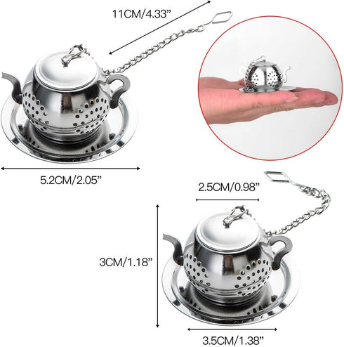 4Pcs Stainless Steel Tea Balls for Loose Leaf - Tea Infusers with Chain Hook and Saucer (Silver)