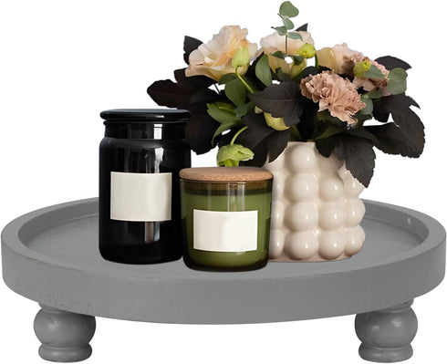 Counter, MAONAME Decorative Round Wood Riser for Display, Farmhouse Pedestal Stand for Kitchen Grey Wooden Risers Tray