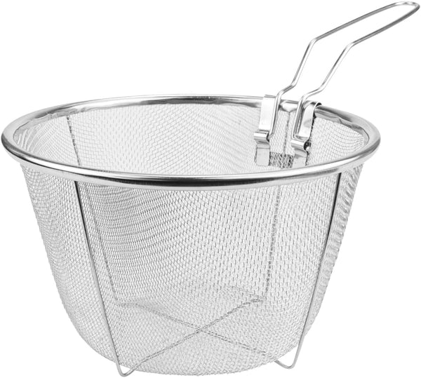 Stainless Steel Deep Fry Basket, Round Wire Fry Basket with Folding Handle for Home Restaurant Cooking Serving (7 Inch)