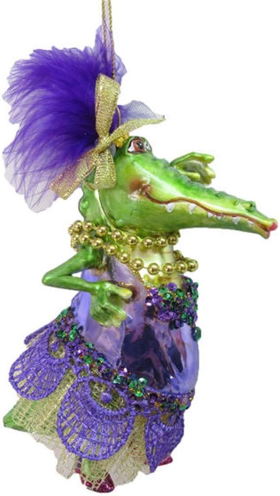 December Diamonds Glass Hanging Ornament, Female Crocodile Mardi Gras Theme 79-81009, 5 Inches