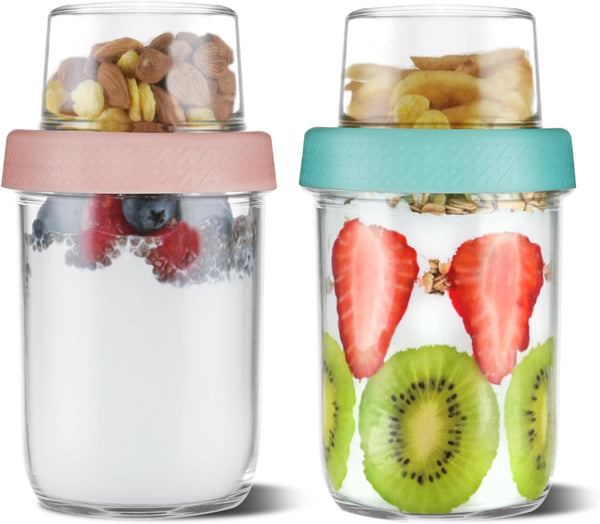 4oz 16 oz Glass Overnight Oats Containers with Lids 2Pack, Yogurt Parfait