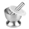 Flexzion Brushed Stainless Steel Mortar and Pestle, 4-Inch Muddler and Bowl for Spice and Herbs