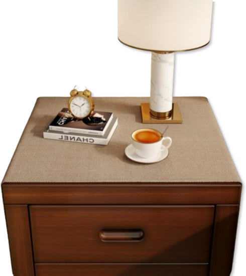 Brown Waterproof Bedside Table Mat - Cotton & Linen Dust Cover