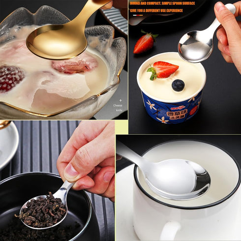 5PCS Stainless Steel Short Handle Spoon Set, Thickened Mini Round Spoons for Salt, Condiments, Dessert, Tea, Coffee