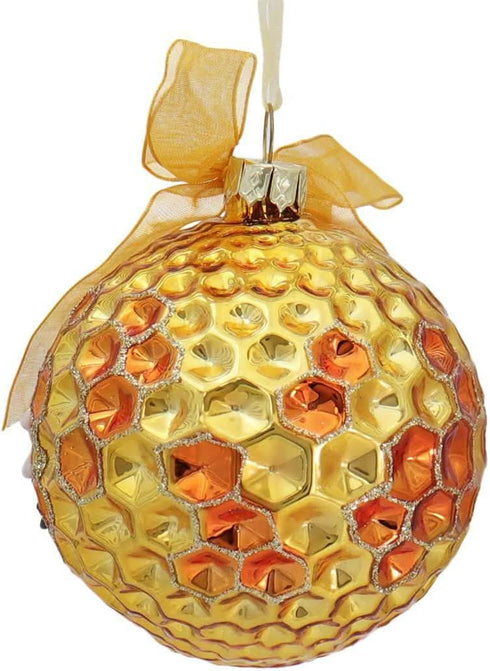 Kurt Adler Set of 2 Bumble Honeycomb Bee Hive Christmas Tree Ball Ornaments, Glass Décor