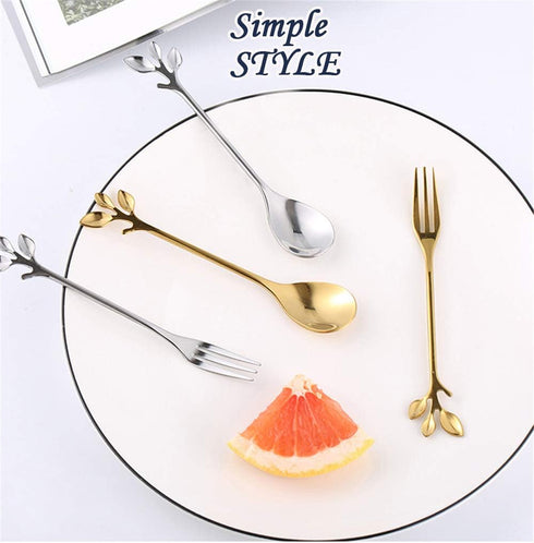Appetizer Cake Fruit Forks Set of 4 - Gold Leaf Cocktail Picks 4.7 Inches Tasting Dessert Forks Kitchen Accessory for
