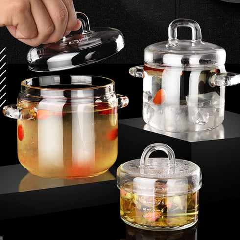 DOITOOL Saucepan with Cover 350ML -Resistant Cooking Pot with Lid, Clear Stovetop Pot Cookware Set for Milk, Pasta, Noodles and Soup