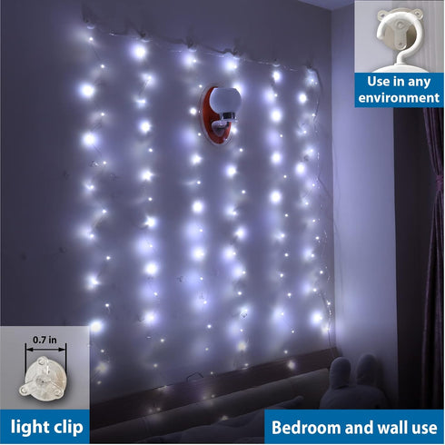 ZSJWL 3.3×5ft Short Curtain Lights with 8 Hook for Small Windows, 96 LED White Photo Clips String Light with Remote
