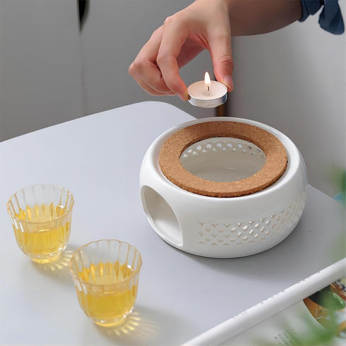 Bamboo's Grocery LoKii 6 Inches Ceramic Teapot Warmer with Cork Cushion, Teapot Heater, Tea Light Warmer, Suitable