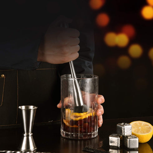 Stainless Steel 10-inch Muddler for Cocktails, Mixing Spoon & Measuring Jigger, Professional Bar Tools