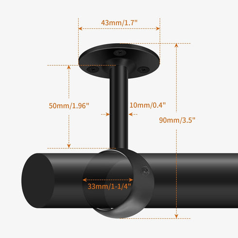 Ceiling Curtain Rod Brackets, Heavy Duty Curtain Rod Holders 1-1/4Inch Black Curtain Rod Hooks Hangers for Wall Closet Flange Rods Support, Curtain Rod Ceiling-Mount Bracket, 4 Pack